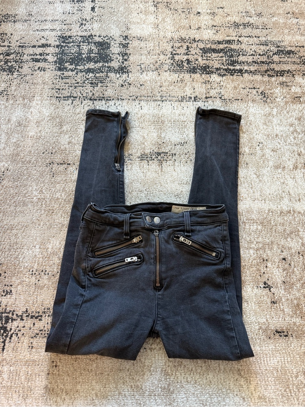 Rag & Bone Women’s Black Moto Skinny Jeans with Zip Pocket Detail